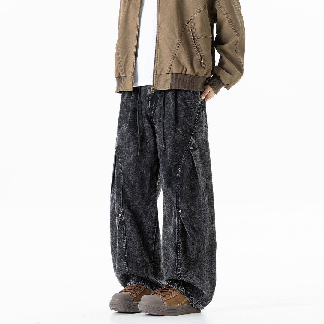 Herren weite Baumwoll-Cargohose mit Elastikbund, Kordelzug und Utility-Details Drune