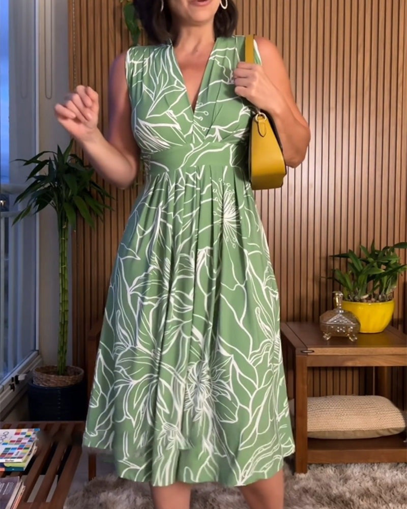 Damen Floral geschnittenes Wickelkleid mit tiefem V-Ausschnitt Drune