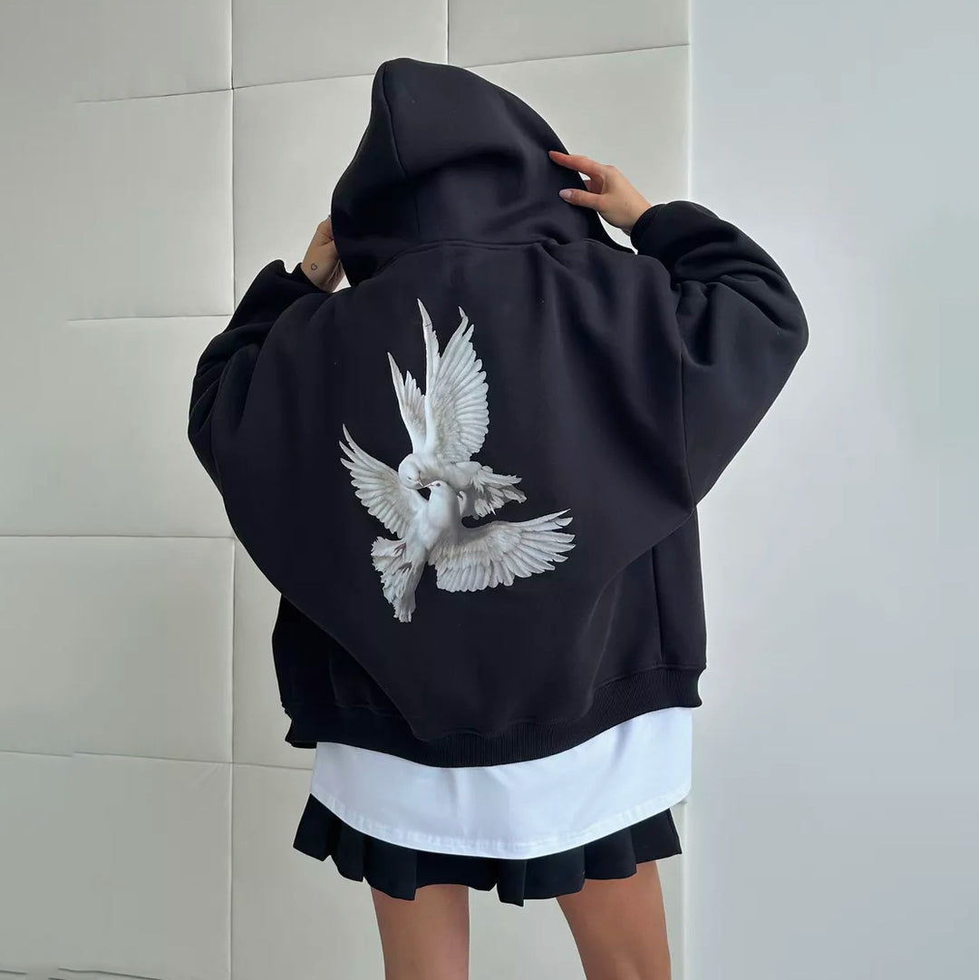 Damen Kapuzenpullover mit kreativem Vogelmotiv und lässigem Schnitt Drune
