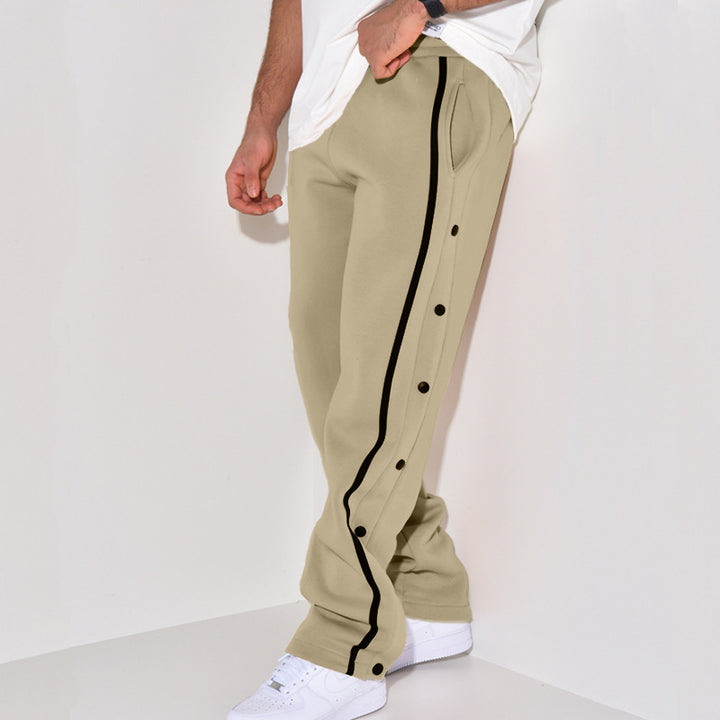 Herren Snap-Trackhose mit seitlichem Kontraststreifen, Druckknopf-Leiste und elastischem Bund Drune