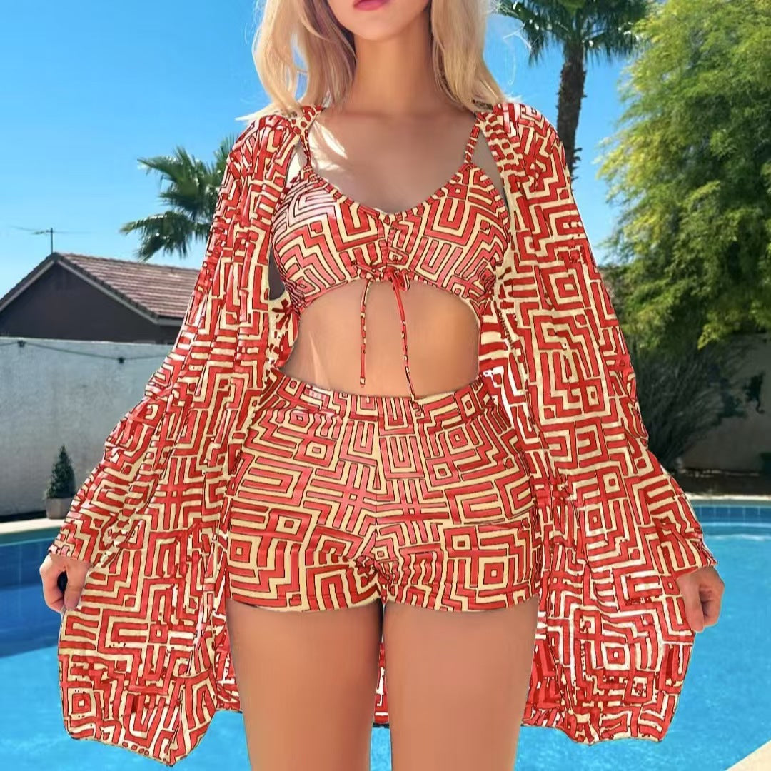 Damen Bade-Set mit modischem Kimono und lässigen Shorts Drune
