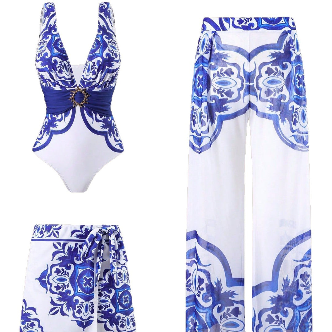Damen Eleganter Badeanzug mit passendem Strandhosen-Set Drune