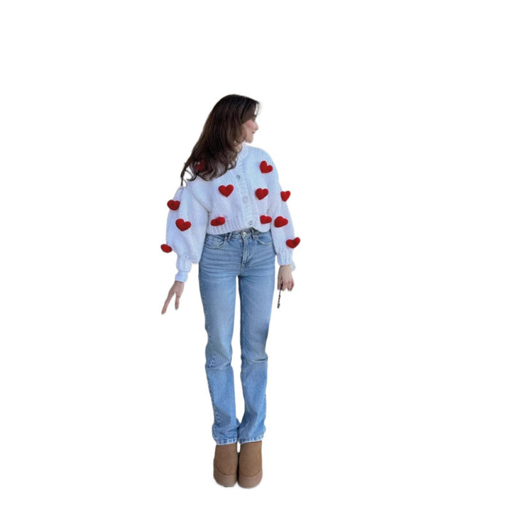 Damen Verspielter Strickcardigan mit Herz-Applikationen Drune