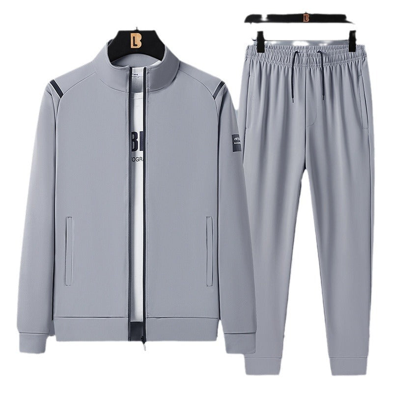 Herren sportliches Freizeit-Trainingsset mit Stehkragen-Reißverschlussjacke und elastischer Tunnelzug-Jogginghose Drune
