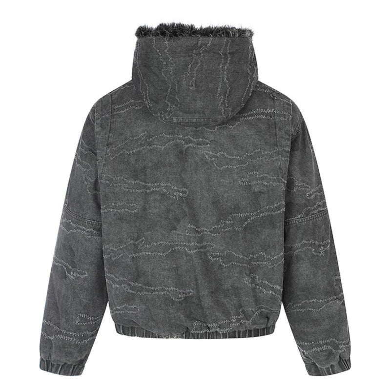 Damen Wattierte Kapuzen‑Bomberjacke mit Kunstfellbesatz, Camouflage‑Effekt und elastischem Saum Drune