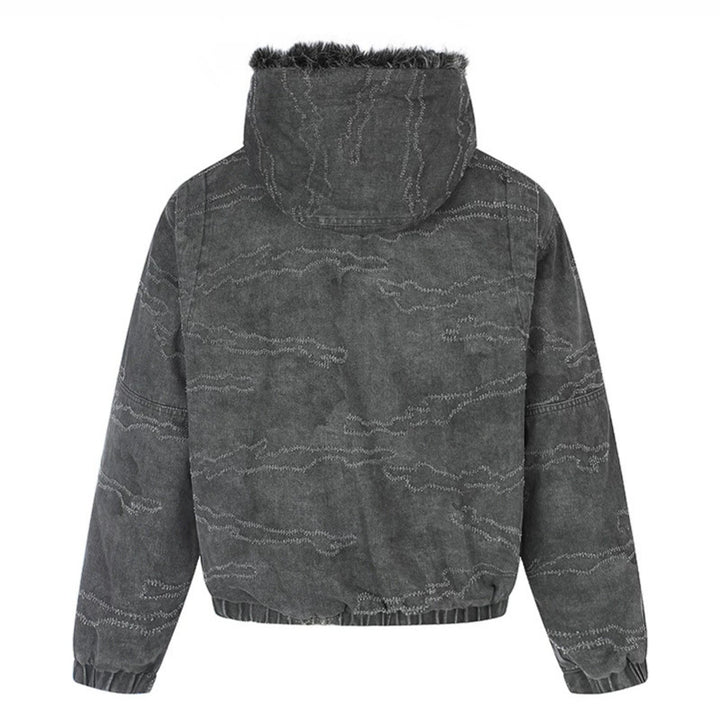 Damen Wattierte Kapuzen‑Bomberjacke mit Kunstfellbesatz, Camouflage‑Effekt und elastischem Saum Drune