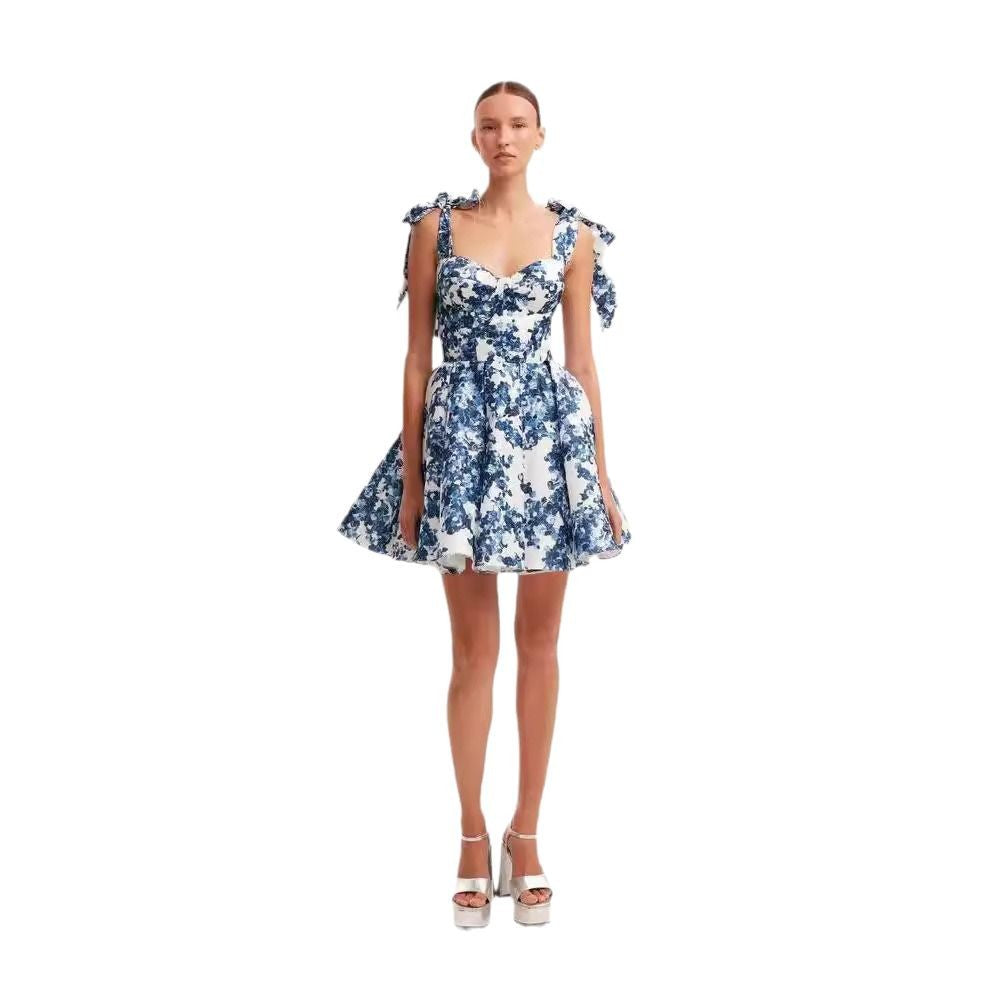Damen Mini-Kleid mit floralem Muster und Spitzenärmeln Drune