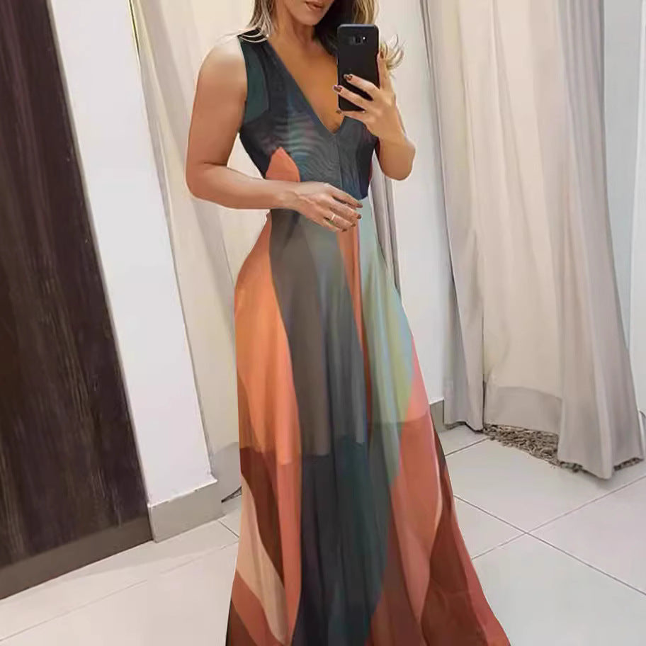 Damen Langes Maxikleid mit tiefem V-Ausschnitt und fließendem Schnitt Drune