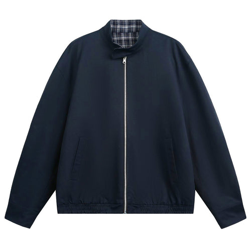 Unisex Oversize-Blousonjacke mit Stehkragen und kariertem Innenfutter Drune