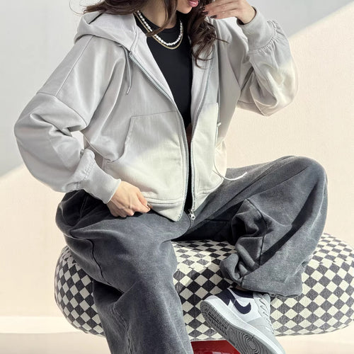 Damen lässiger Zip-Hoodie mit weit geschnittenen Ärmeln und praktischen Taschen Drune