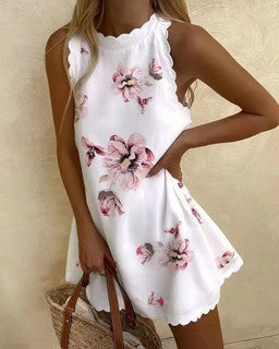 Damen Fließendes Sommerkleid mit Schalkragen und einzigartigem Muster Drune
