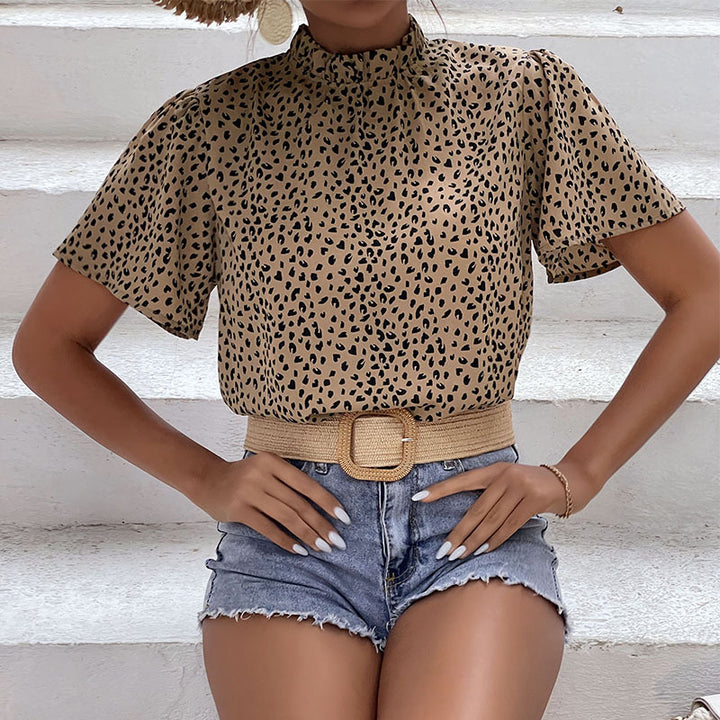 Damen Elegante Kurzarmbluse mit Leopardenmuster Drune