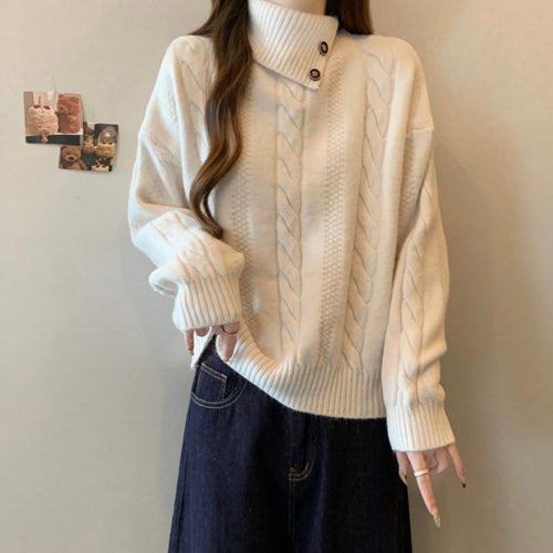 Damen Strickpullover mit Stehkragen und Zopfmuster Drune