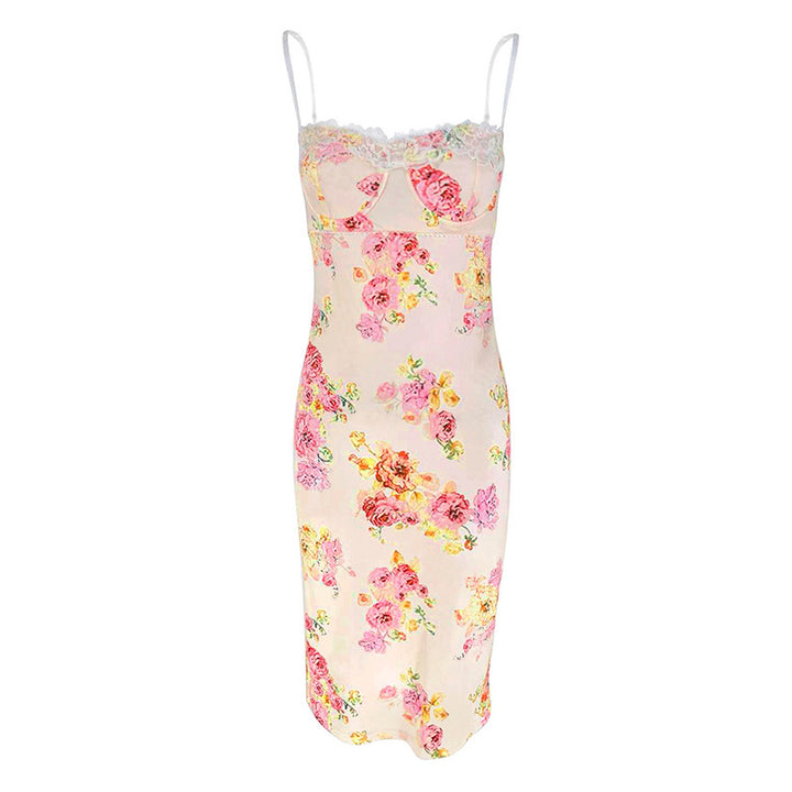 Damen Sommerliches Blumenkleid mit zarter Spitze und Spaghetti-Trägern Drune