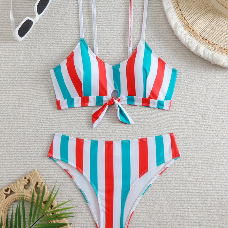 Damen Bikiniset mit eleganten Streifen und chicem Knoten Drune