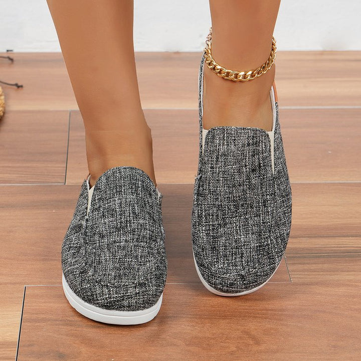 Damen  Slip-On Canvas‑Mules mit Kuhfleckenprint, gepolstertem Komfortfußbett und rutschfester Leichtsohle Drune