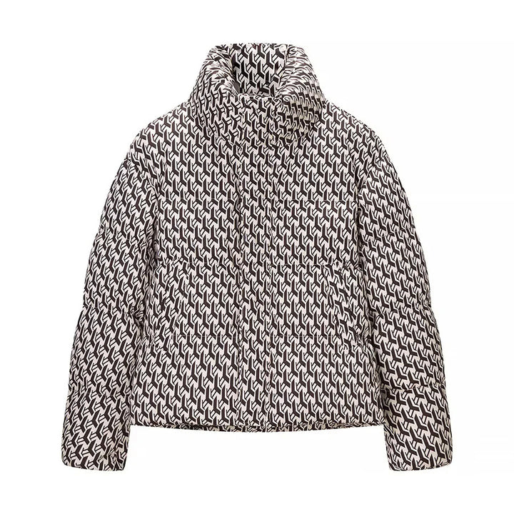 Damen nan gesteppte Steppjacke mit hohem Schlauchkragen, kastigem Cropped‑Schnitt und Allover‑Print Drune