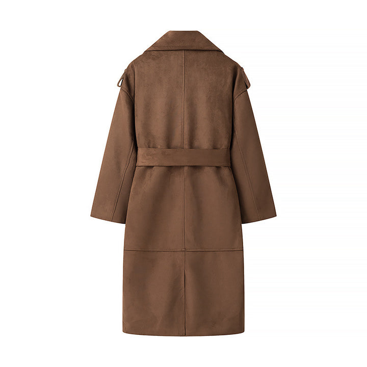 Damen nan taillierter veganer Trenchcoat mit Schalkragen, Bindegürtel und Schulterriegeln Drune