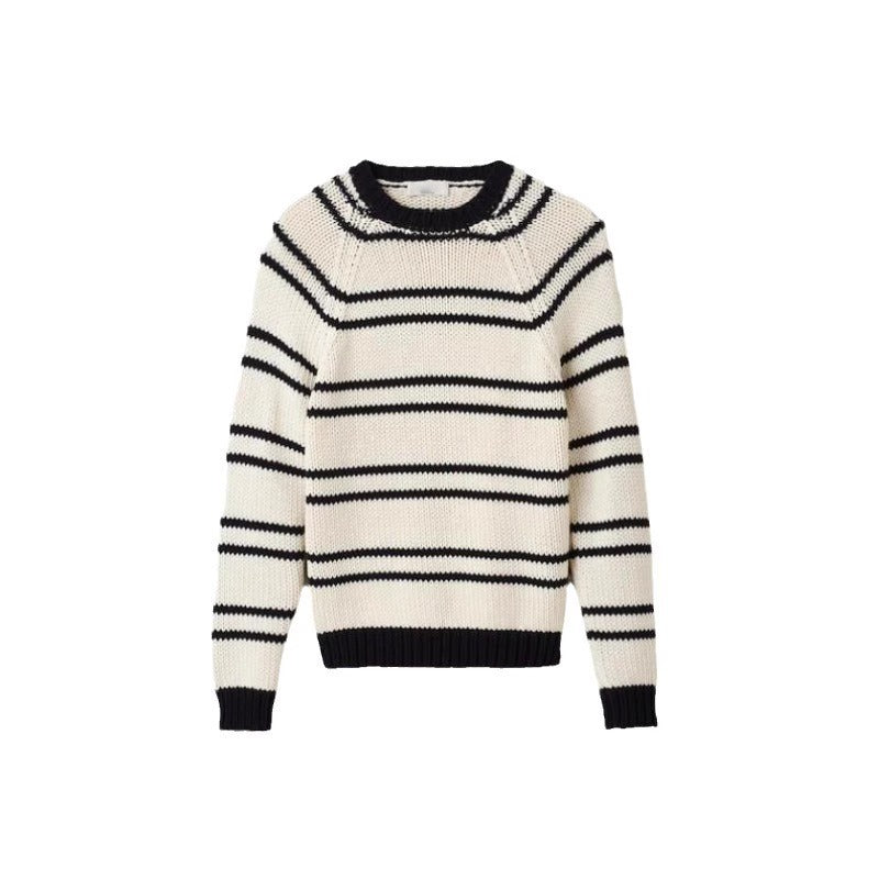 Damen Modischer Streifenpullover aus grobem Strick Drune