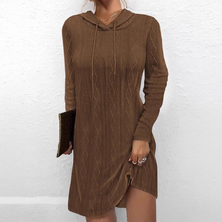 Damen Kapuzenpullover Kleid mit strukturiertem Strickmuster Drune