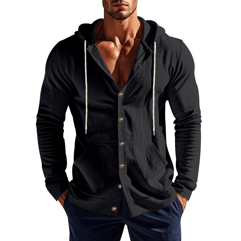 Herren nan sportive Kapuzenjacke mit Knopfverschluss, Kängurutasche und figurbetonter Passform Drune