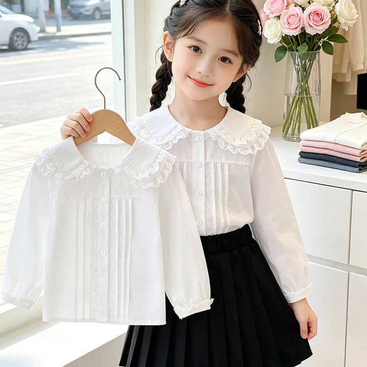 Damen elegante Bluse mit Spitzenkragen Drune