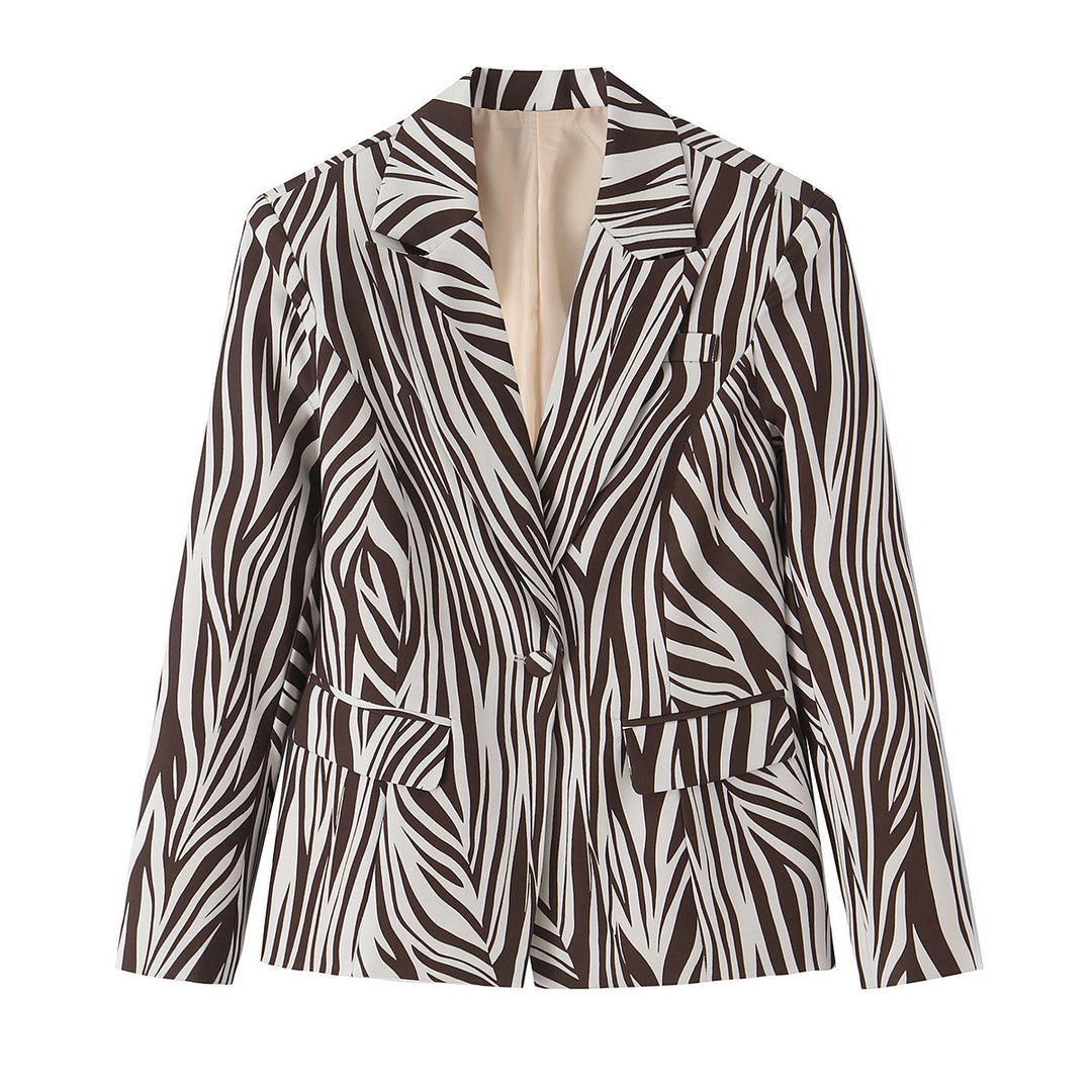 Damen Blazerjacke mit Zebrastreifen-Print, taillierter Silhouette und Reverskragen Drune