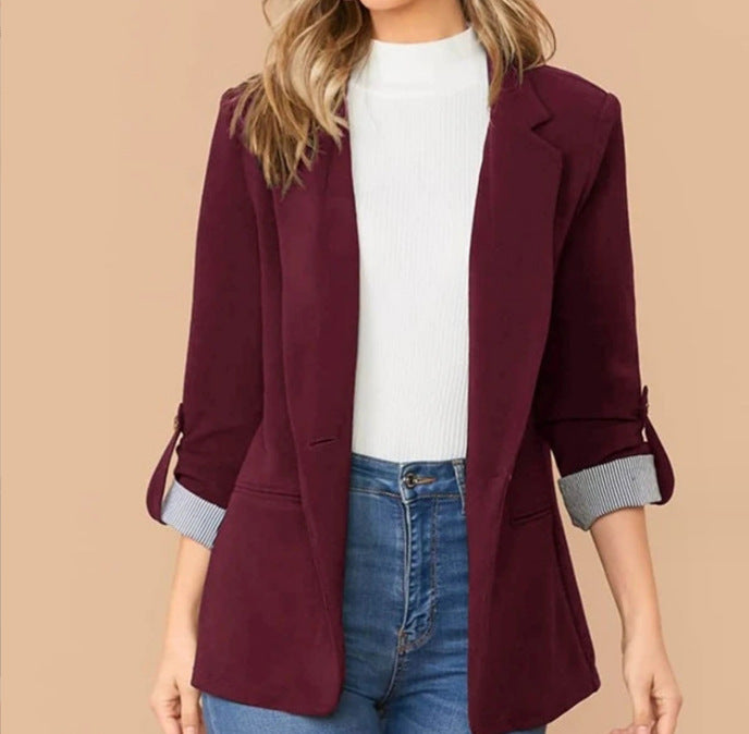 Damen modischer Blazer mit umschlagbaren Ärmeln und strukturierten Details Drune