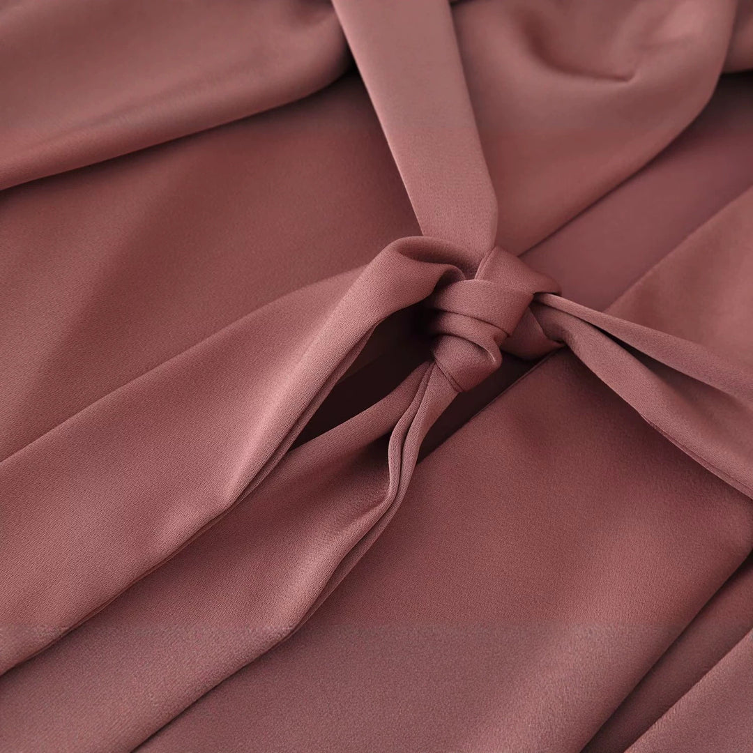 Damen elegante Wickelbluse mit Taillengürtel und tiefem V-Ausschnitt Drune