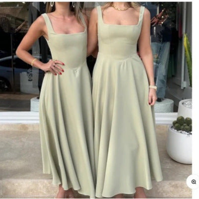 Damen Maxikleid mit quadratischen Ausschnitten und fließendem Rock Drune