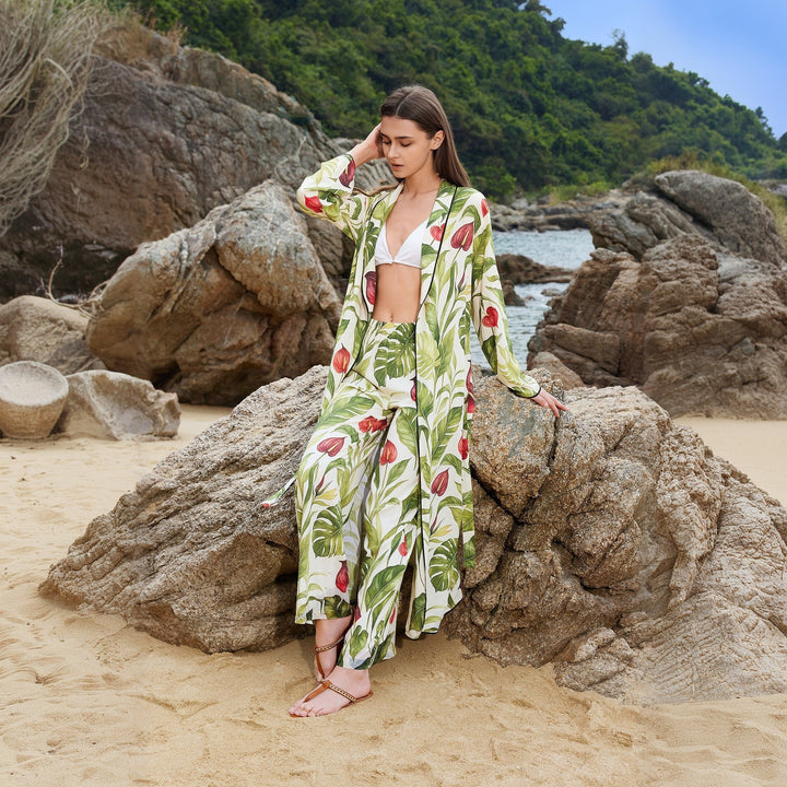 Damen luftiger Kimono mit floralen Mustern Drune