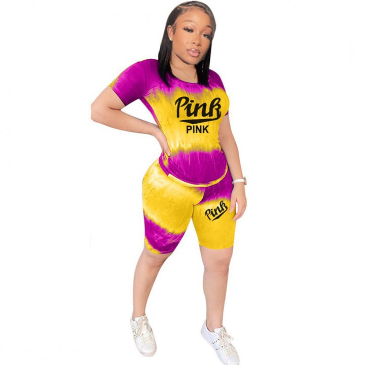 Damen Sportliches Kurzarm Outfit mit trendigem Batikmuster Drune