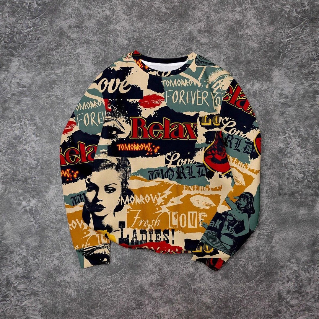 Damen Lässiger Sweatshirt mit kreativem Grafikdruck Drune