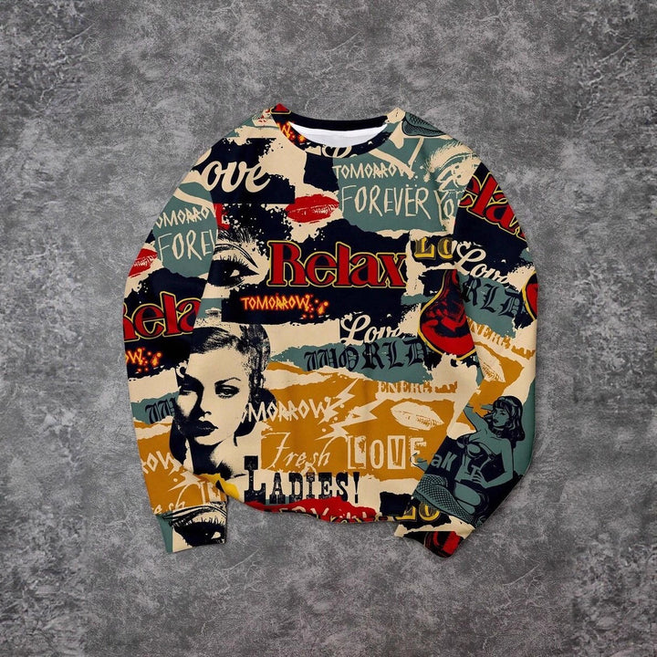 Damen Lässiger Sweatshirt mit kreativem Grafikdruck Drune