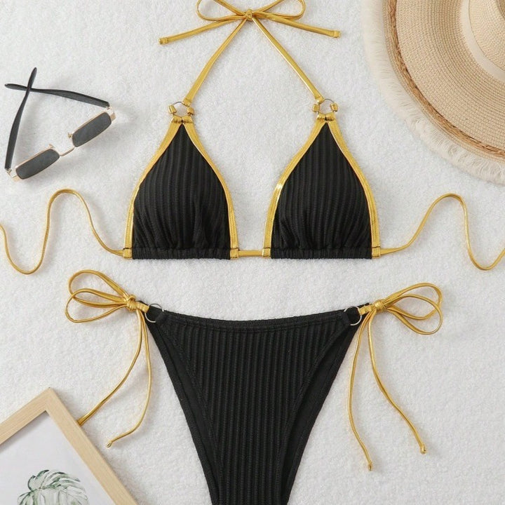 Damen Bikini-Set mit glänzenden Akzenten und verstellbaren Bindebändern Drune