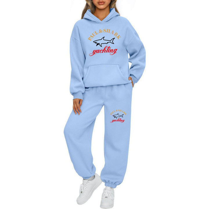 Damen nan oversized Hoodie und Jogginghose Set mit Kapuze Kängurutasche und gerippten Bündchen Drune