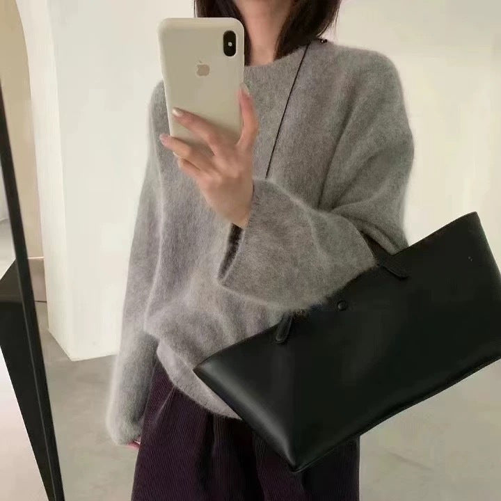 Damen Flauschiger Pullover mit überschnittenen Schultern und weitem Schnitt Drune