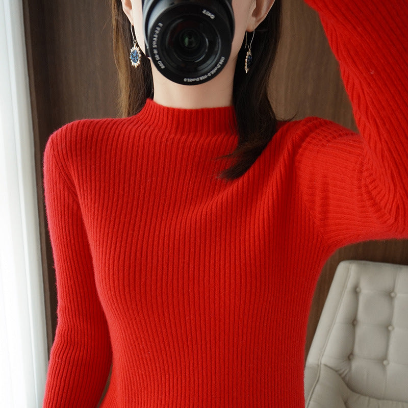 Damen Luxus-Feinstrickpullover mit schmaler Rippenstruktur und kurzem Stehkragen Drune
