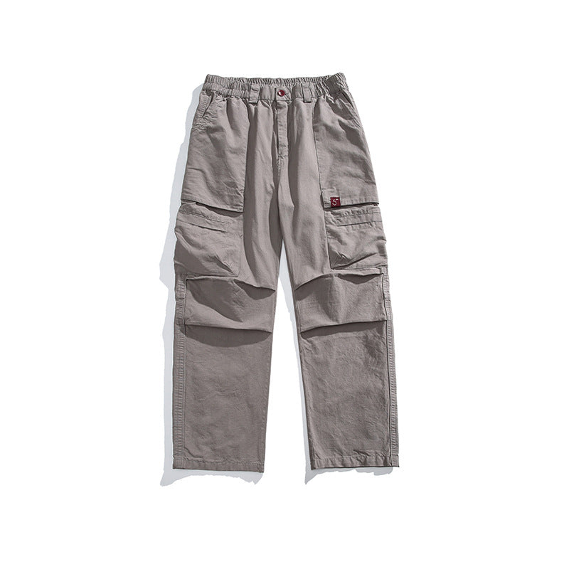Herren Lockere Cargohose mit elastischem Bund, Multifunktionstaschen und geradem Bein Drune