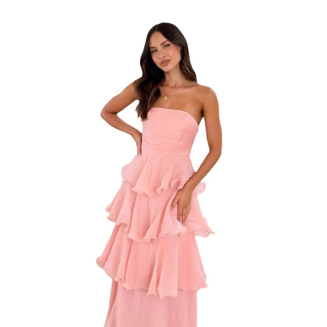 Damen Maxikleid mit voluminösen Rüschen und schulterfreiem Design Drune