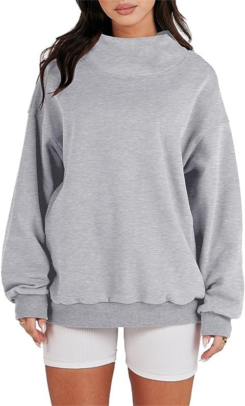 Damen Oversized Sweatshirt mit Stehkragen und geripptem Saum Drune