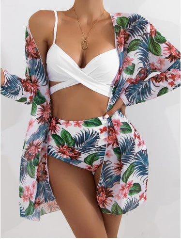 Damen Zweiteiliges Bikini-Set mit floralem Wickelüberwurf Drune