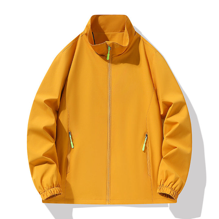 Herren Minimalistische Softshell-Outdoorjacke mit Stehkragen, wind- und wasserabweisender Membran und fluoreszierenden Zipper-Pulls Drune