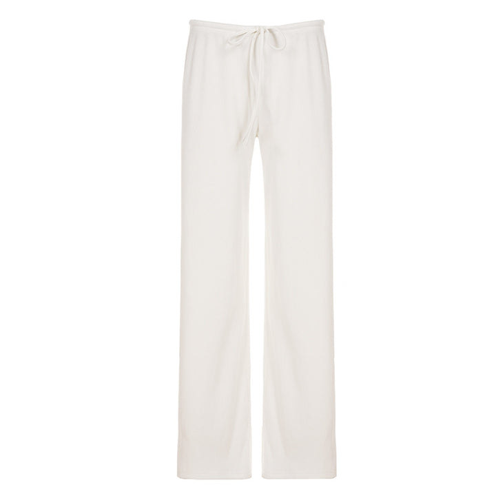 Damen nan lässige Lounge-Hose mit weitem Bein, elastischem Tunnelzugbund und feinem Rippstrick Drune