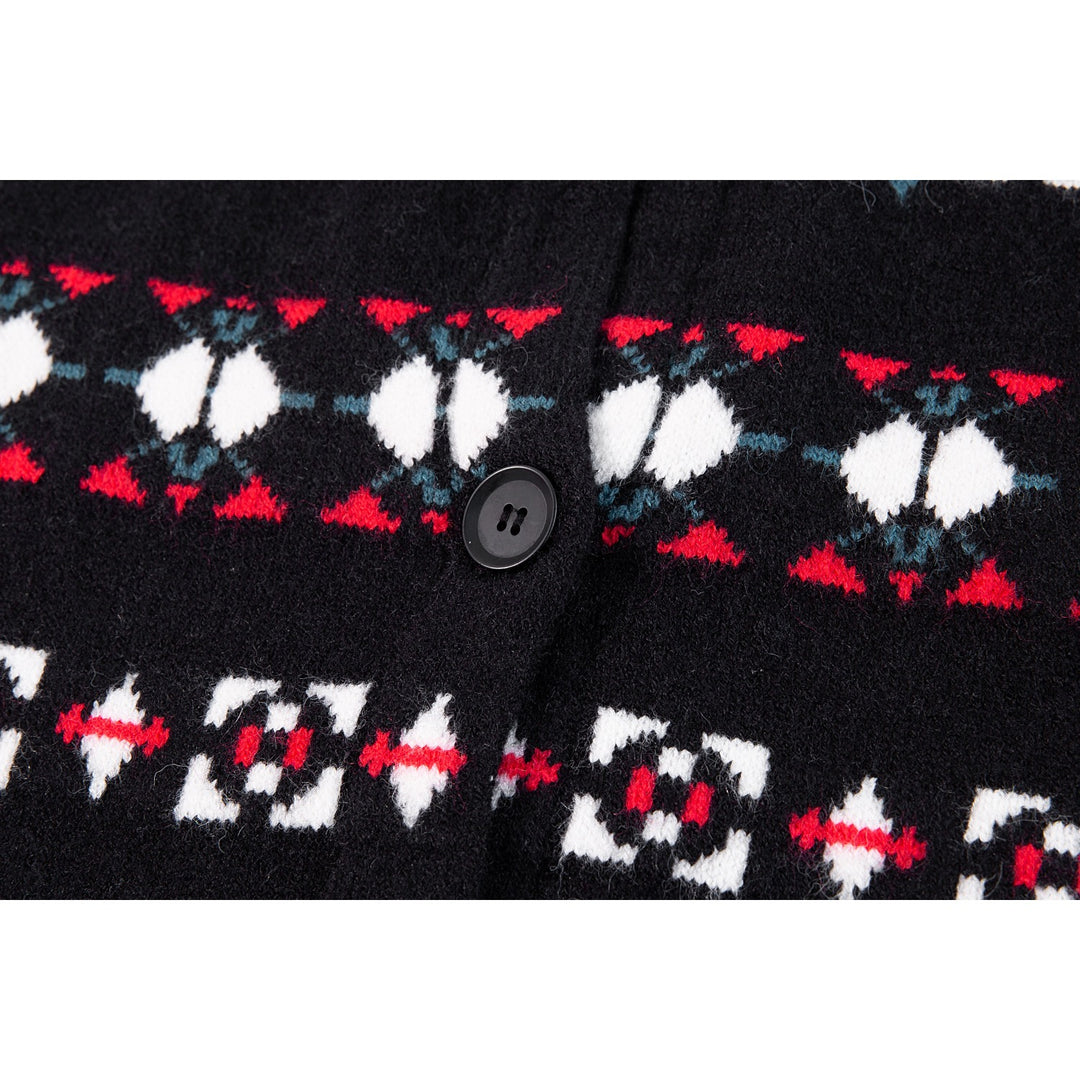 Damen Norwegermuster Strickcardigan mit Knopfleiste und Oversize-Schnitt Drune