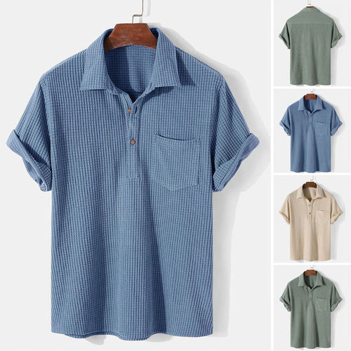 Herren nan Waffelstrick-Polo mit Hemdkragen, kurzer Knopfleiste und Brusttasche Drune