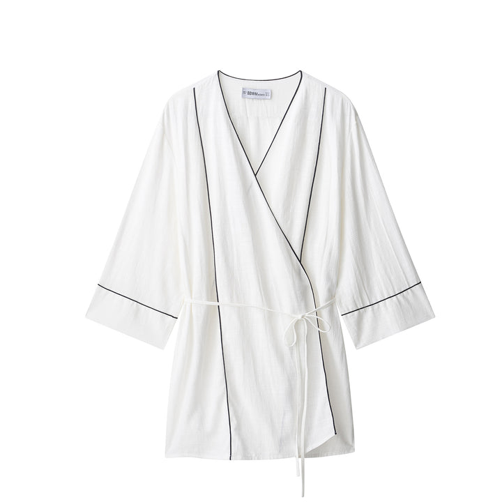 Damen Weite hochtaillierte Leinenmix‑Hose mit Cropped‑Bein und kontrastierender Bundpaspel Drune
