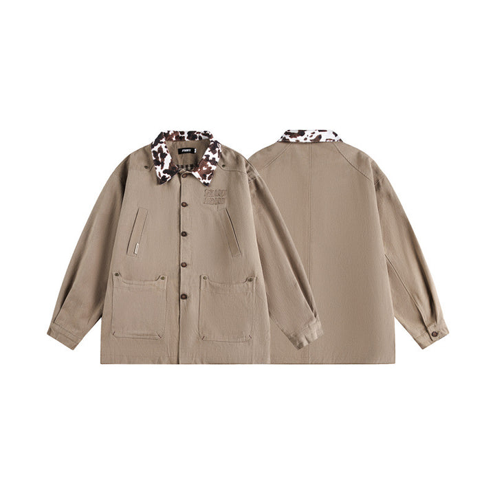 Unisex Overshirt im Utility-Workstyle mit kunstfellbesetztem Kragen und großen Pattentaschen Drune