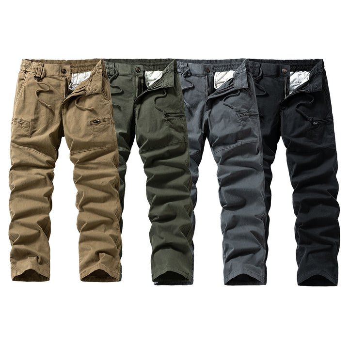 Herren Komfort-Canvas-Cargo-Hose mit elastischem Tunnelzugbund, Kniepaneelen und Multifachtaschen Drune