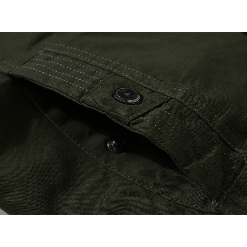 Herren Canvas-Flightjacke mit wärmender Fleece-Innenlage, Schulterklappen und Multifunktions-Taschen Drune